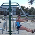 One town had outdoor exercise equipment installed by the ocean front.